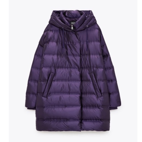 NWT Zara Purple Water Repellent Down Filled Coat Jacket Eggplant XS 8073/247 - Picture 1 of 12